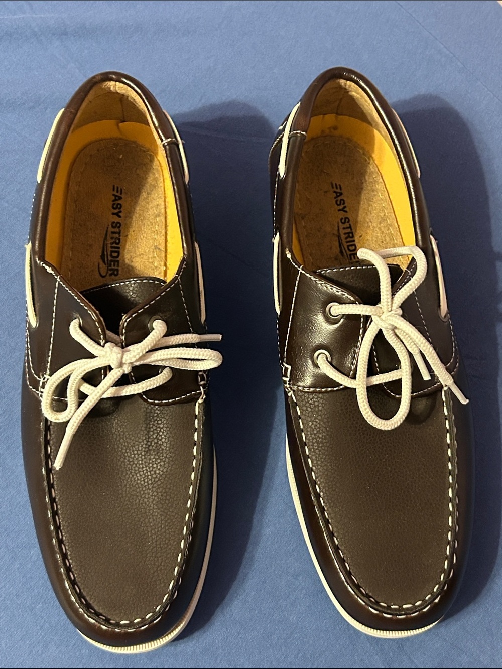 Men's “Easy Strider” Dark Brown Leather Boat Shoes with White Laces Size 9.5 - Picture 4 of 5